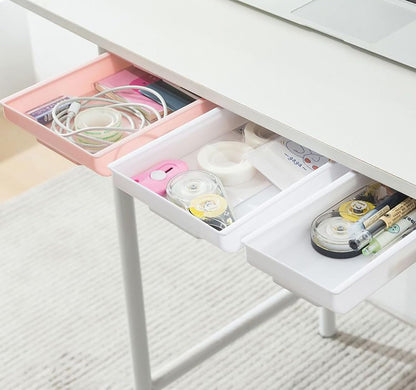Under Desktop Drawer Storage Box, 2 Pcs 8.7 Inch x 4.3 Inch x 1.37 Inch White Plastic for Home and Office Storage (Small)
