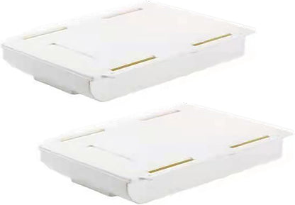 Under Desktop Drawer Storage Box, 2 Pcs 8.7 Inch x 4.3 Inch x 1.37 Inch White Plastic for Home and Office Storage (Small)