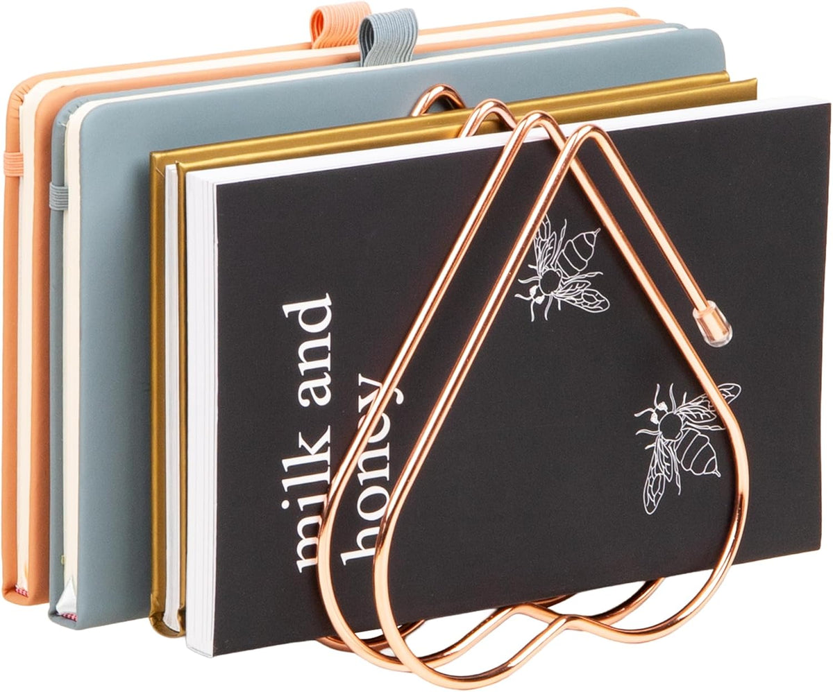 Heart-Shaped Desktop File Organizer, 5-Slot Metal Folder Rack, Magazine & Book Holder, Rose Gold