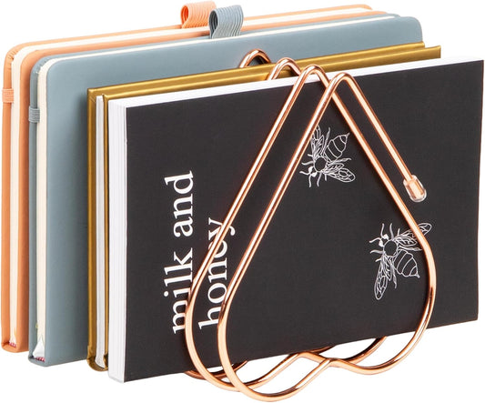 Heart-Shaped Desktop File Organizer, 5-Slot Metal Folder Rack, Magazine & Book Holder, Rose Gold