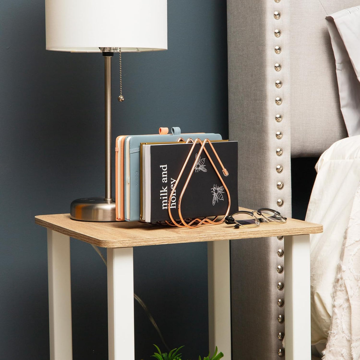 Heart-Shaped Desktop File Organizer, 5-Slot Metal Folder Rack, Magazine & Book Holder, Rose Gold