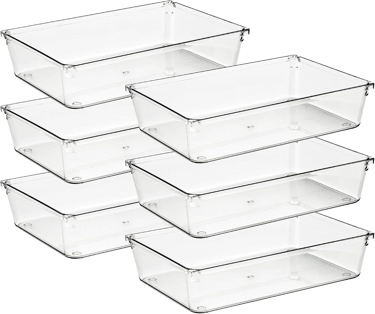 6 Pack Drawer Organizer, 6" x 9" Plastic Storage Bins