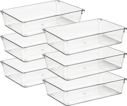 6 Pack Drawer Organizer, 6" x 9" Plastic Storage Bins