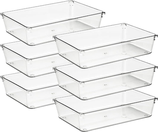 6 Pack Drawer Organizer, 6" x 9" Plastic Storage Bins