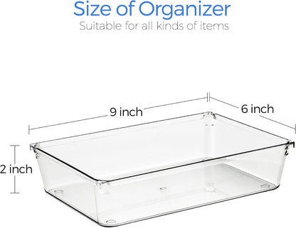 6 Pack Drawer Organizer, 6" x 9" Plastic Storage Bins