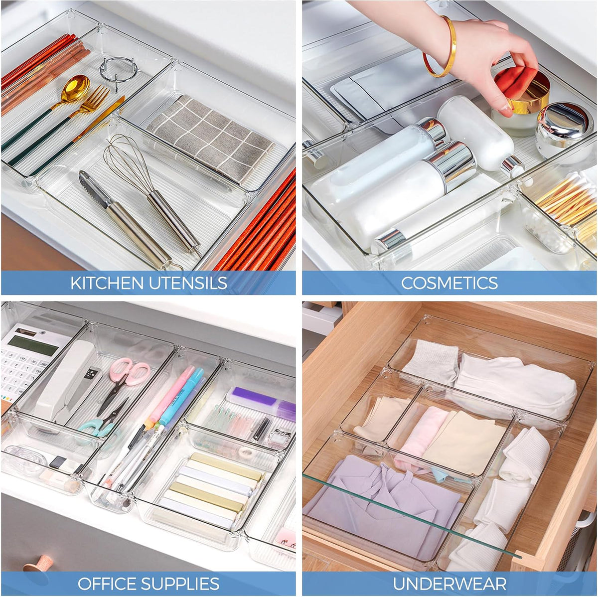6 Pack Drawer Organizer, 6" x 9" Plastic Storage Bins