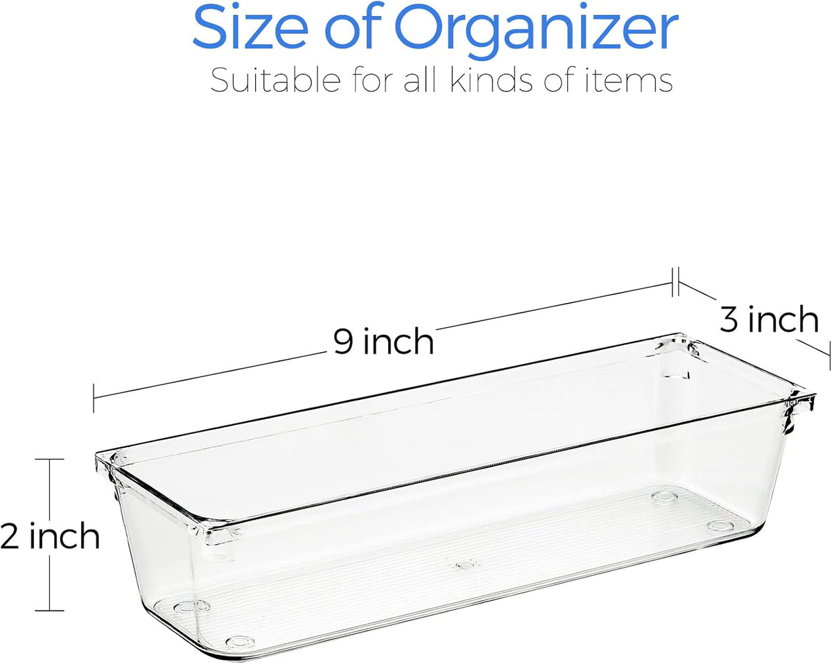 6 Pack Drawer Organizer, 6" x 9" Plastic Storage Bins