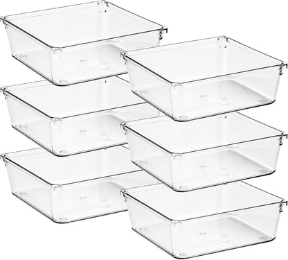 6 Pack Drawer Organizer, 6" x 9" Plastic Storage Bins