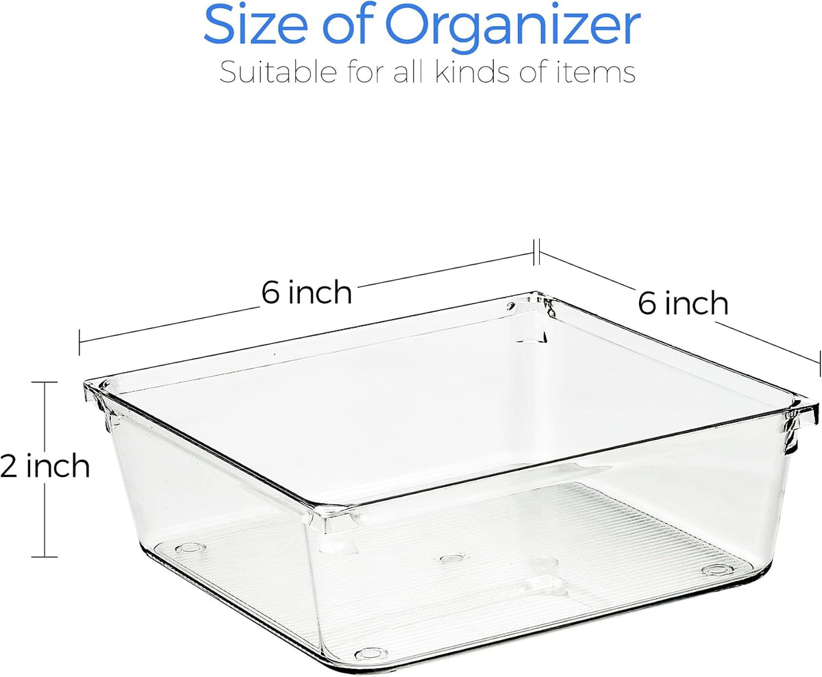 6 Pack Drawer Organizer, 6" x 9" Plastic Storage Bins