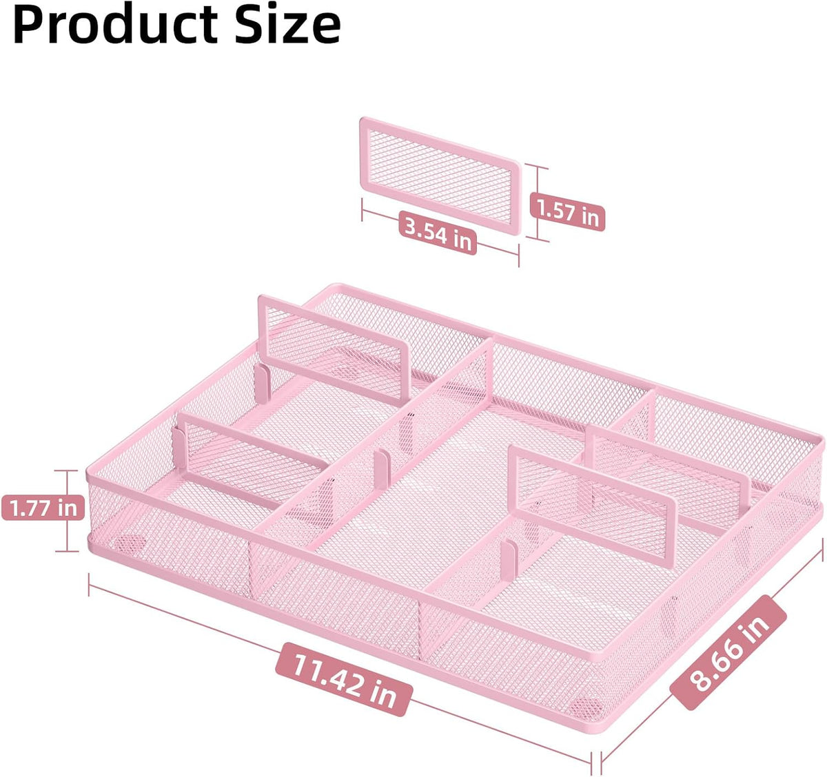 Desk Drawer Organizer, Metal Mesh Drawer Organizer Tray with 5 Adjustable Compartments,Desk Organizers and Accessories for Home,Office,Kitchen,Makeup,Vanity (Black)