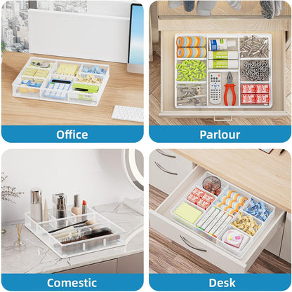 Desk Drawer Organizer, Metal Mesh Drawer Organizer Tray with 5 Adjustable Compartments,Desk Organizers and Accessories for Home,Office,Kitchen,Makeup,Vanity (Black)