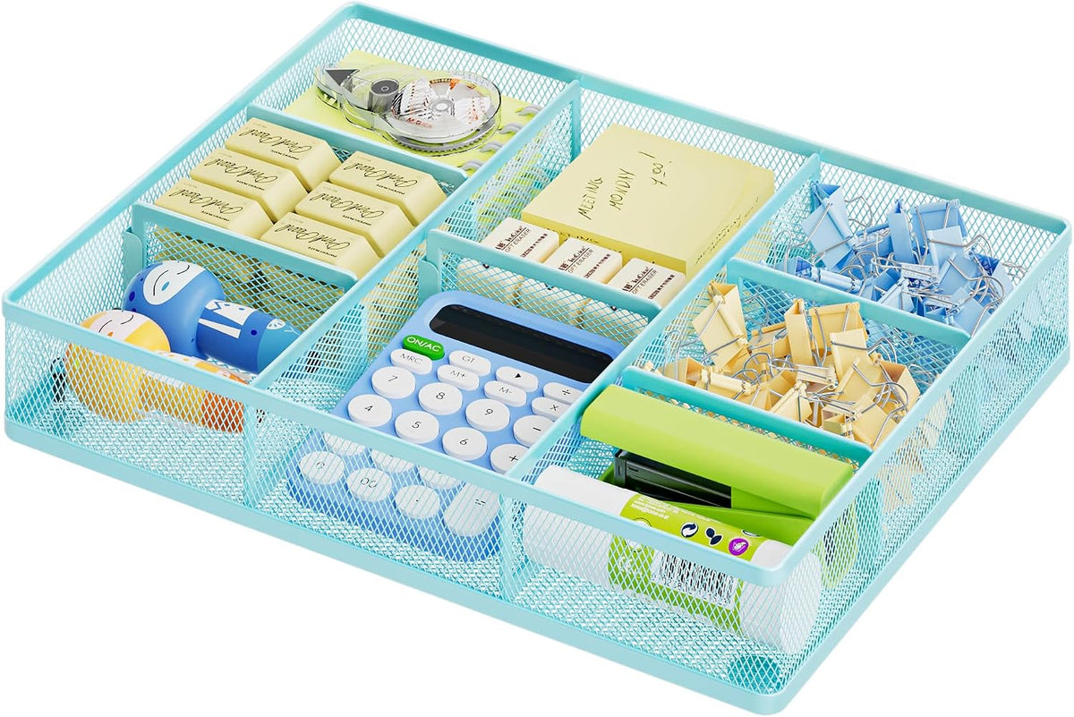 Desk Drawer Organizer, Metal Mesh Drawer Organizer Tray with 5 Adjustable Compartments,Desk Organizers and Accessories for Home,Office,Kitchen,Makeup,Vanity (Black)