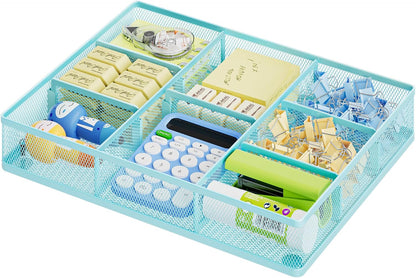Desk Drawer Organizer, Metal Mesh Drawer Organizer Tray with 5 Adjustable Compartments,Desk Organizers and Accessories for Home,Office,Kitchen,Makeup,Vanity (Black)
