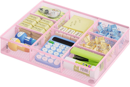 Desk Drawer Organizer, Metal Mesh Drawer Organizer Tray with 5 Adjustable Compartments,Desk Organizers and Accessories for Home,Office,Kitchen,Makeup,Vanity (Black)