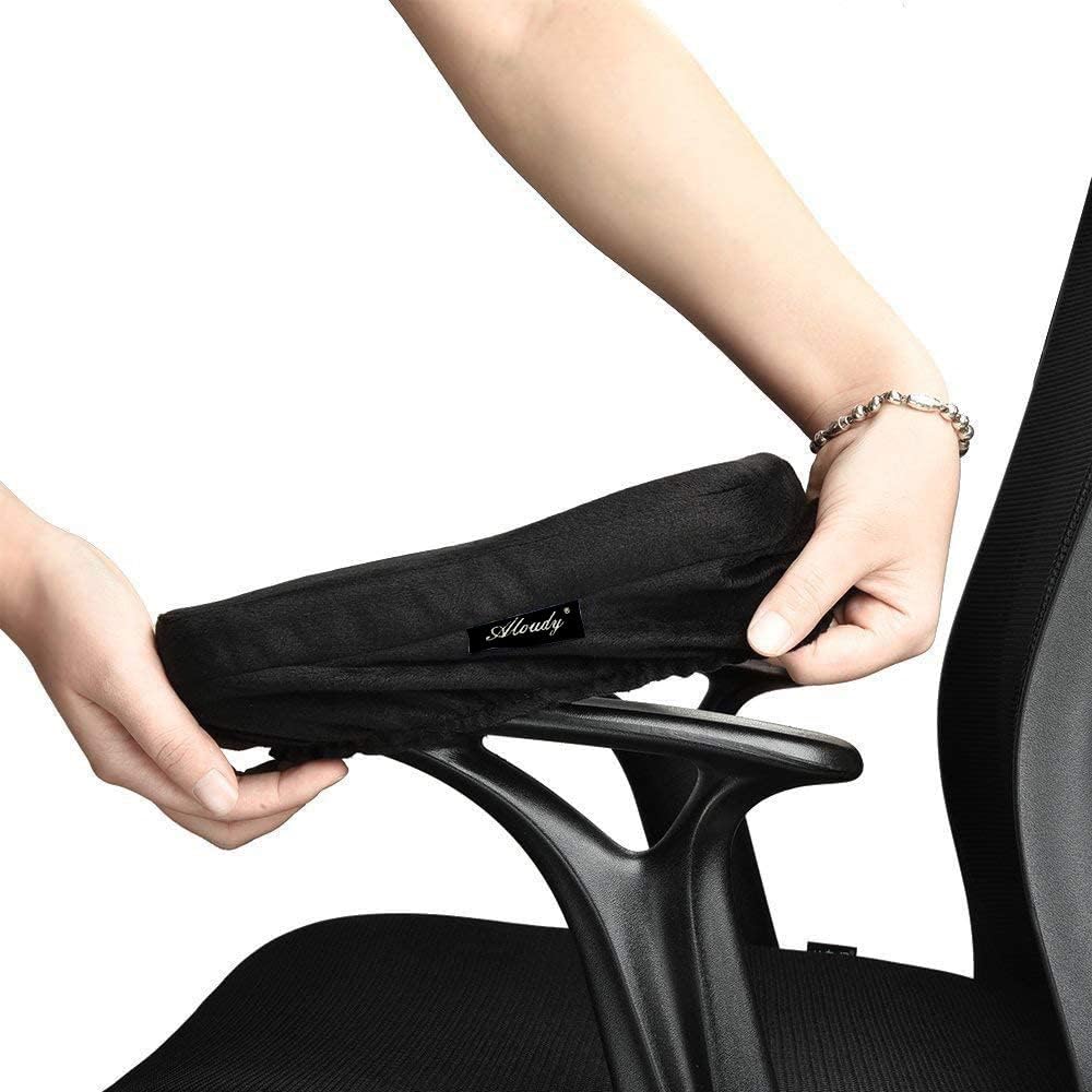 Ergonomic Memory Foam Office Chair Armrest Pads, Comfy Gaming Chair Arm Rest Covers for Elbows and Forearms Pressure Relief(Set of 2), Stretch Fit, Black