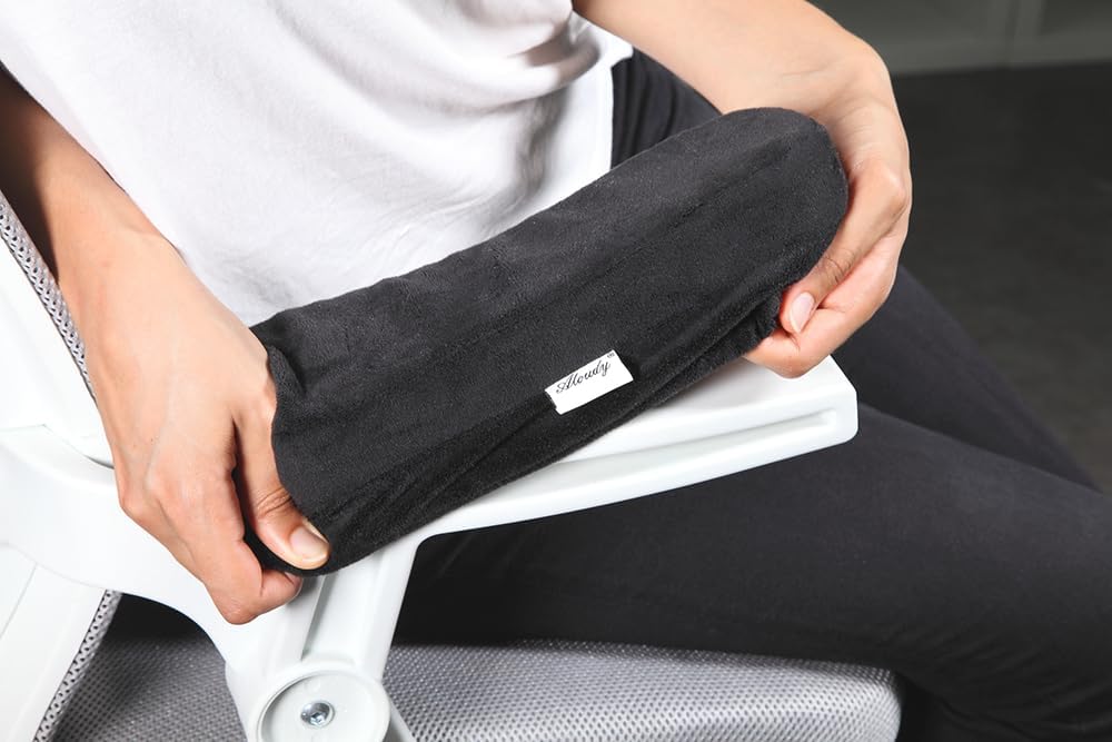 Ergonomic Memory Foam Office Chair Armrest Pads, Comfy Gaming Chair Arm Rest Covers for Elbows and Forearms Pressure Relief(Set of 2), Stretch Fit, Black