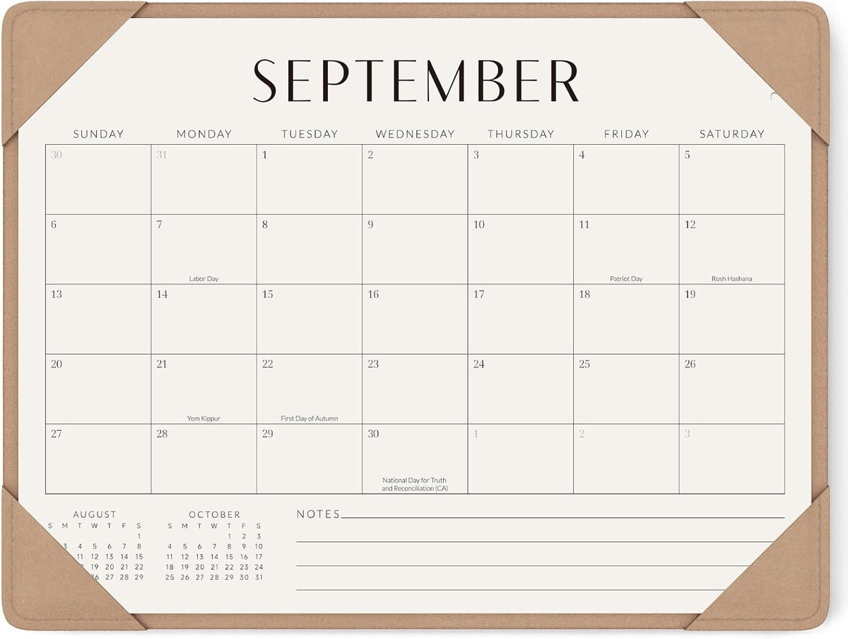 Desk Calendar 2026-2027 with Protective Mat 14"x10.5"