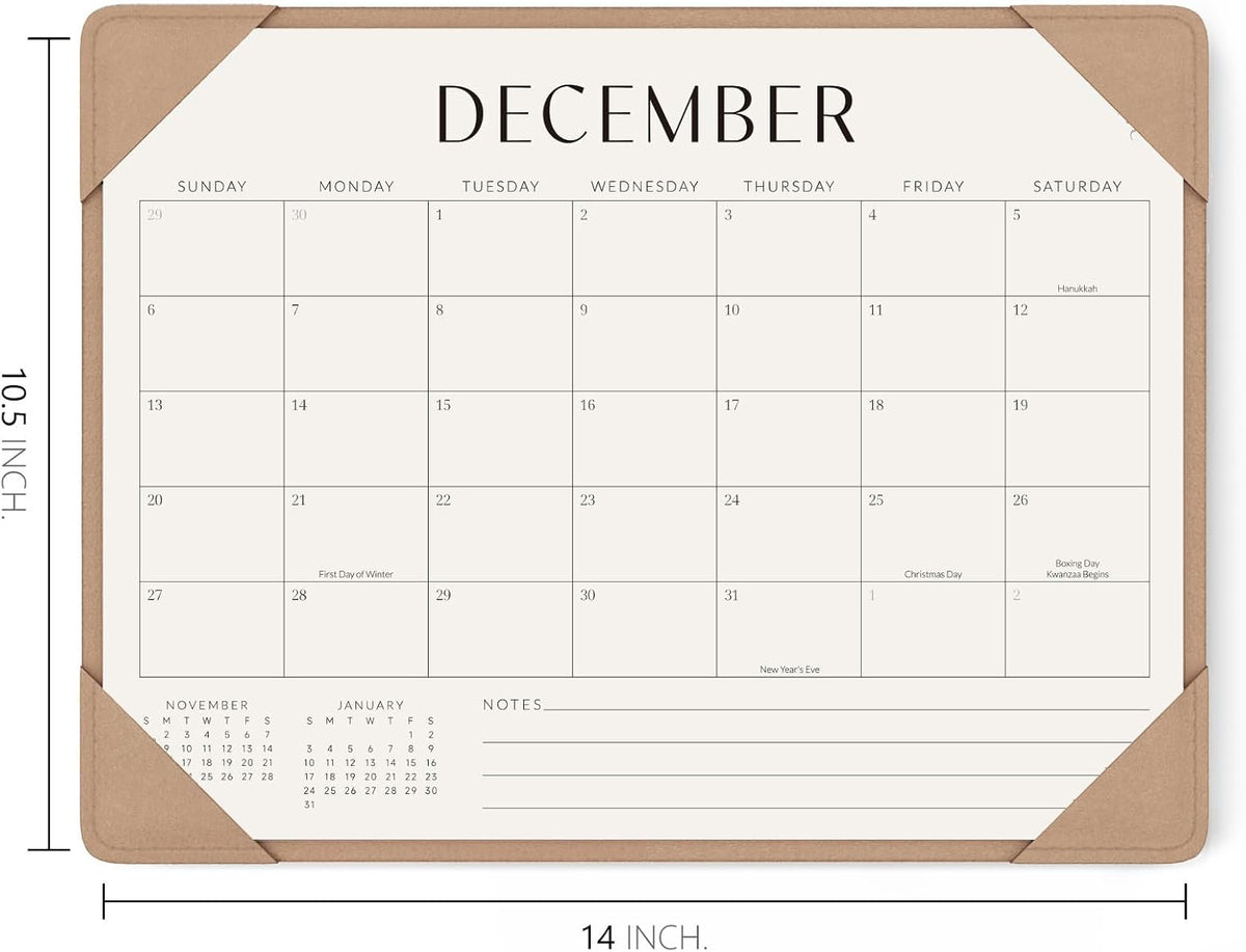 Desk Calendar 2026-2027 with Protective Mat 14"x10.5"