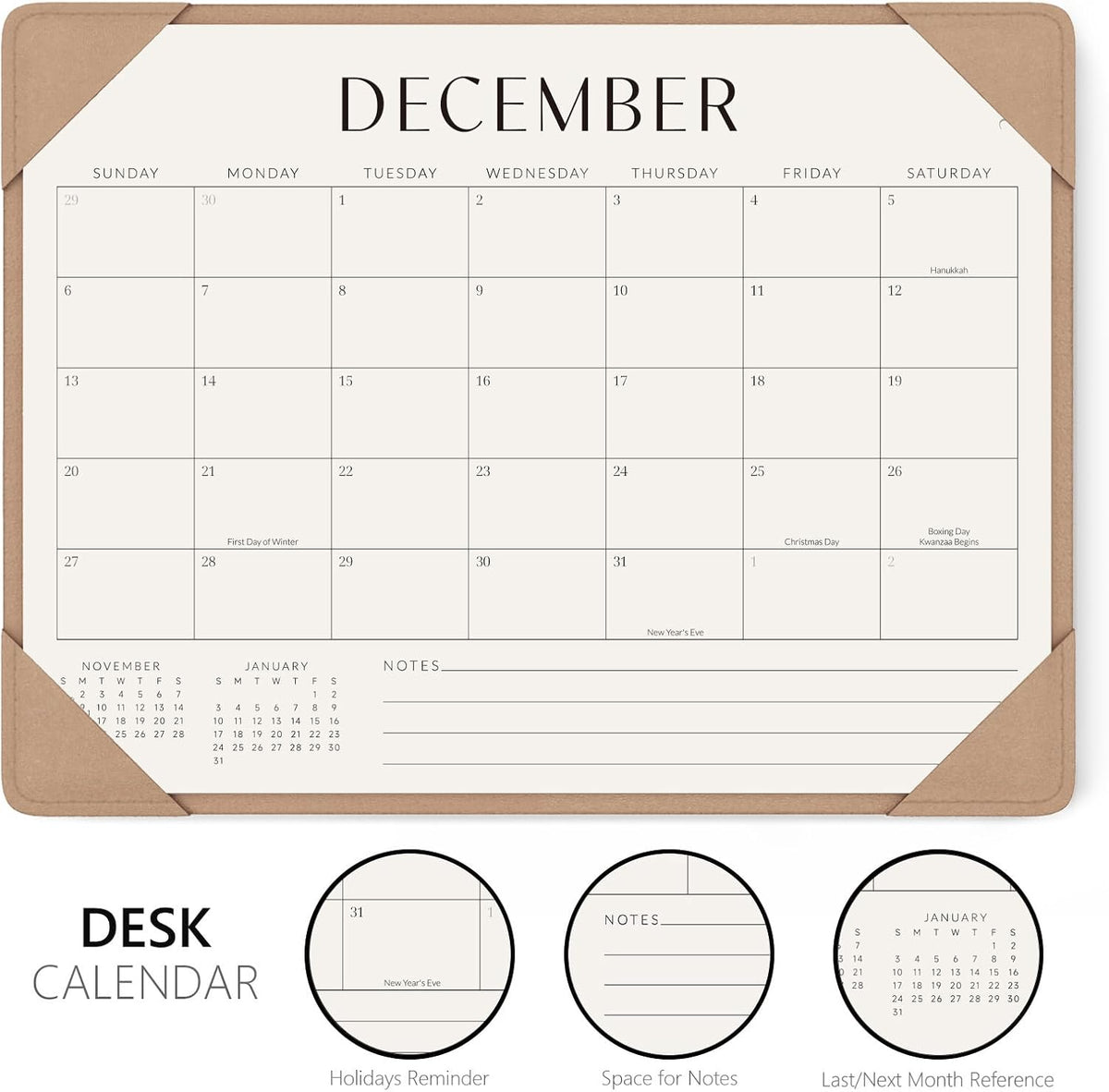 Desk Calendar 2026-2027 with Protective Mat 14"x10.5"