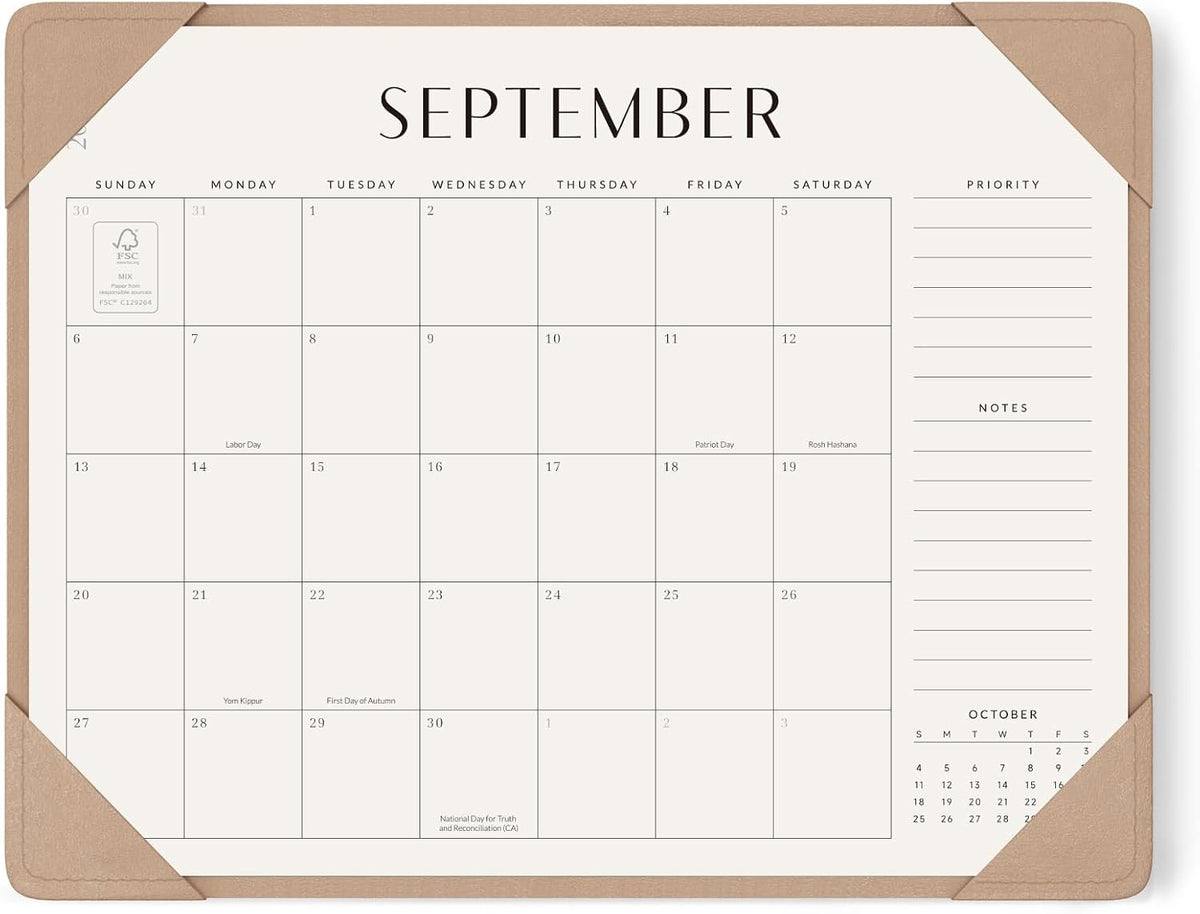 Desk Calendar 2026-2027 with Protective Mat 14"x10.5"