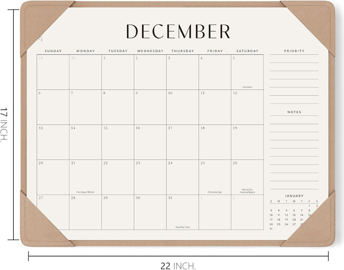 Desk Calendar 2026-2027 with Protective Mat 14"x10.5"