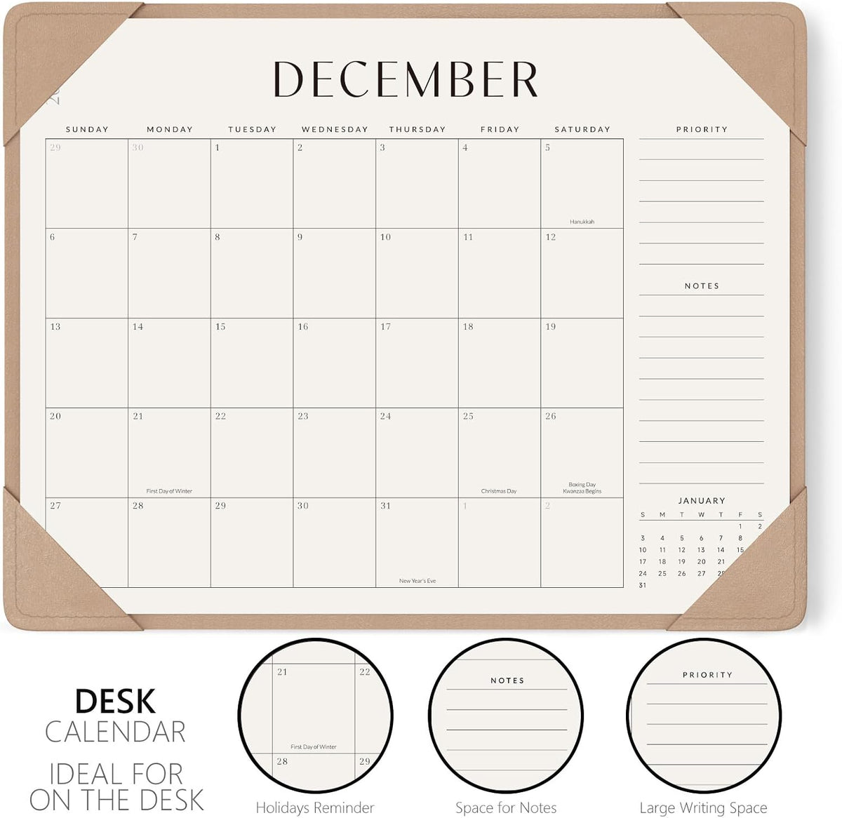 Desk Calendar 2026-2027 with Protective Mat 14"x10.5"