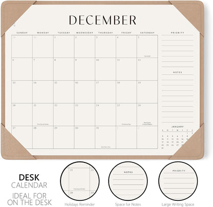 Desk Calendar 2026-2027 with Protective Mat 14"x10.5"