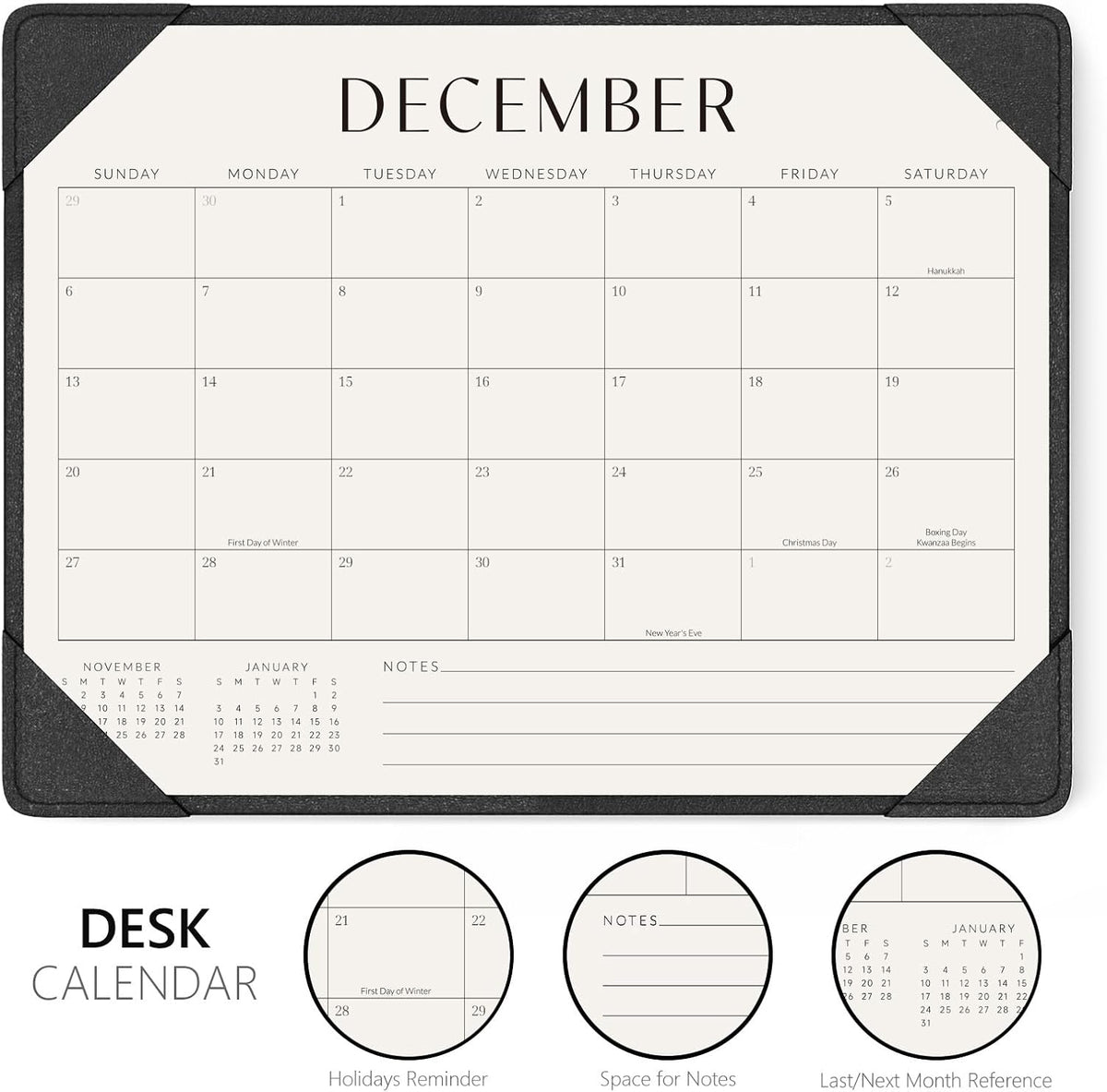 Desk Calendar 2026-2027 with Protective Mat 14"x10.5"