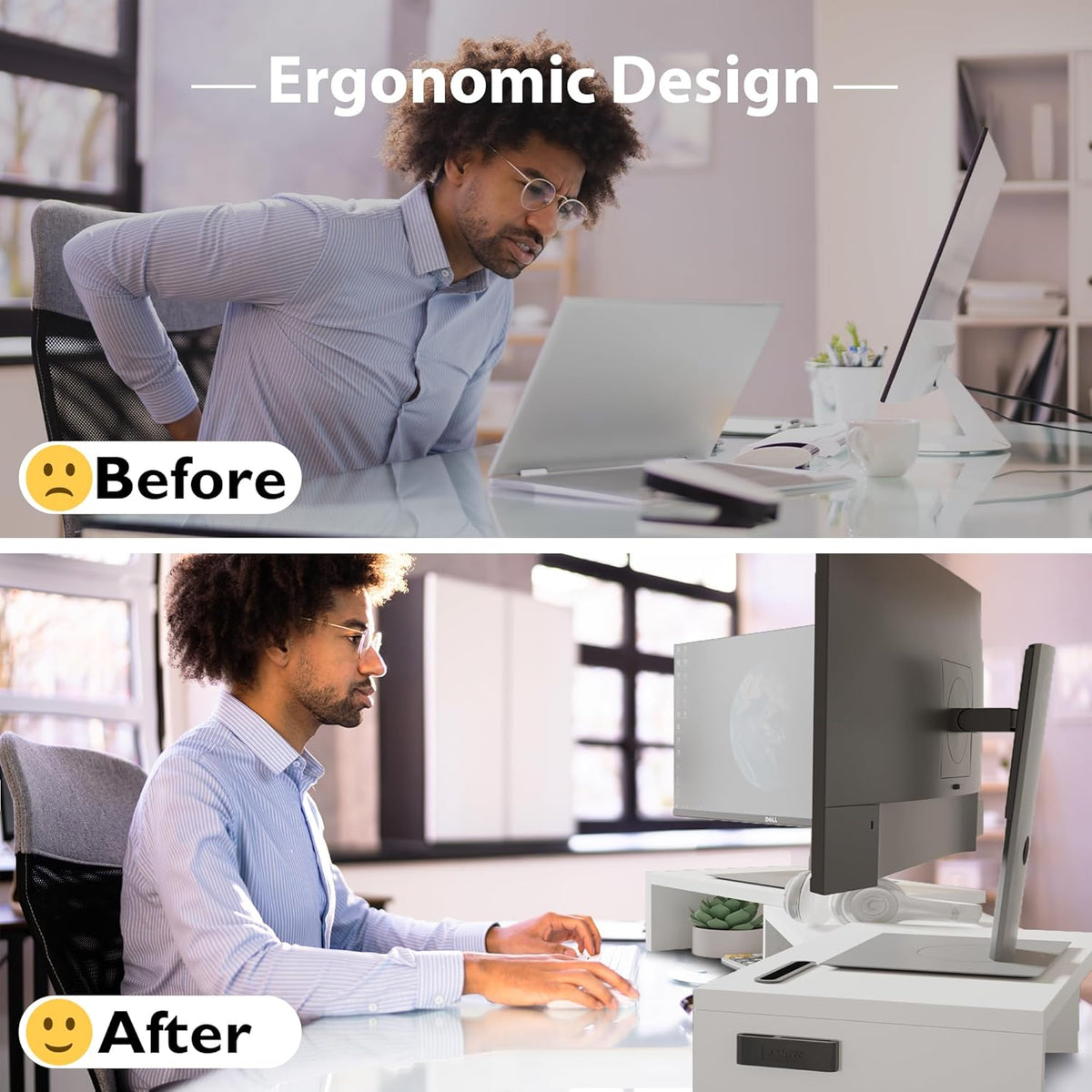 Dual Monitor Stand Riser, Adjustable Length & Swivel Angle, White