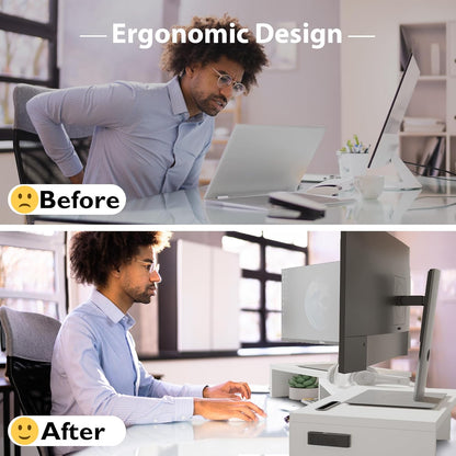 Dual Monitor Stand Riser, Adjustable Length & Swivel Angle, White