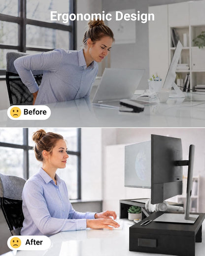 Dual Monitor Stand Riser, Adjustable Length & Swivel Angle, White