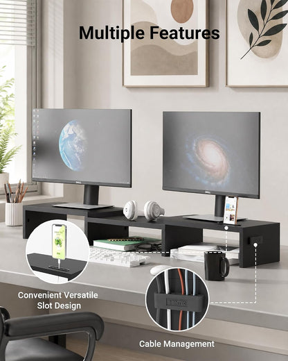 Dual Monitor Stand Riser, Adjustable Length & Swivel Angle, White