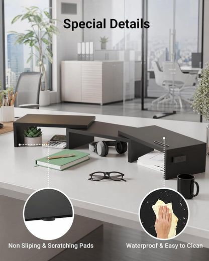 Dual Monitor Stand Riser, Adjustable Length & Swivel Angle, White