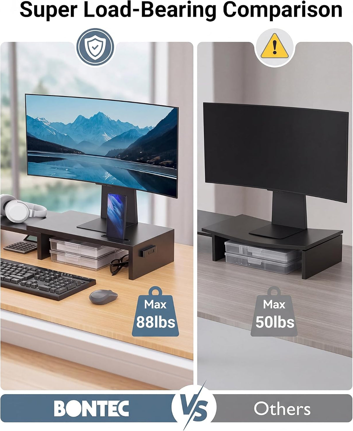 Dual Monitor Stand Riser, Adjustable Length & Swivel Angle, White