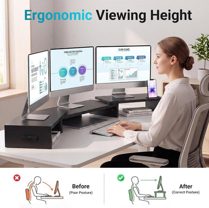 Dual Monitor Stand Riser, Adjustable Length & Swivel Angle, White