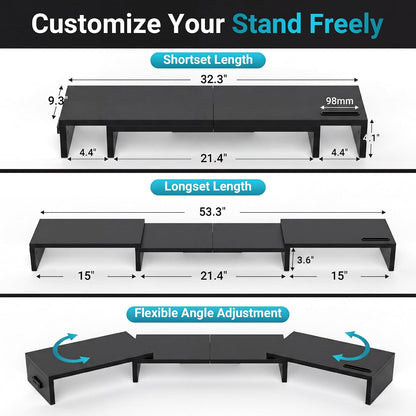 Dual Monitor Stand Riser, Adjustable Length & Swivel Angle, White