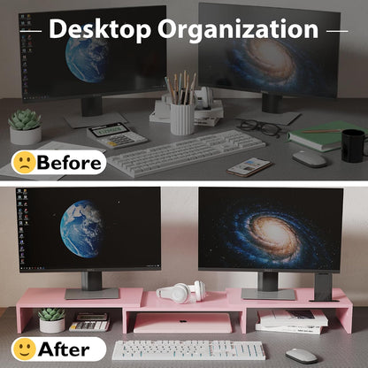 Dual Monitor Stand Riser, Adjustable Length & Swivel Angle, White
