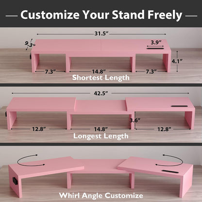 Dual Monitor Stand Riser, Adjustable Length & Swivel Angle, White