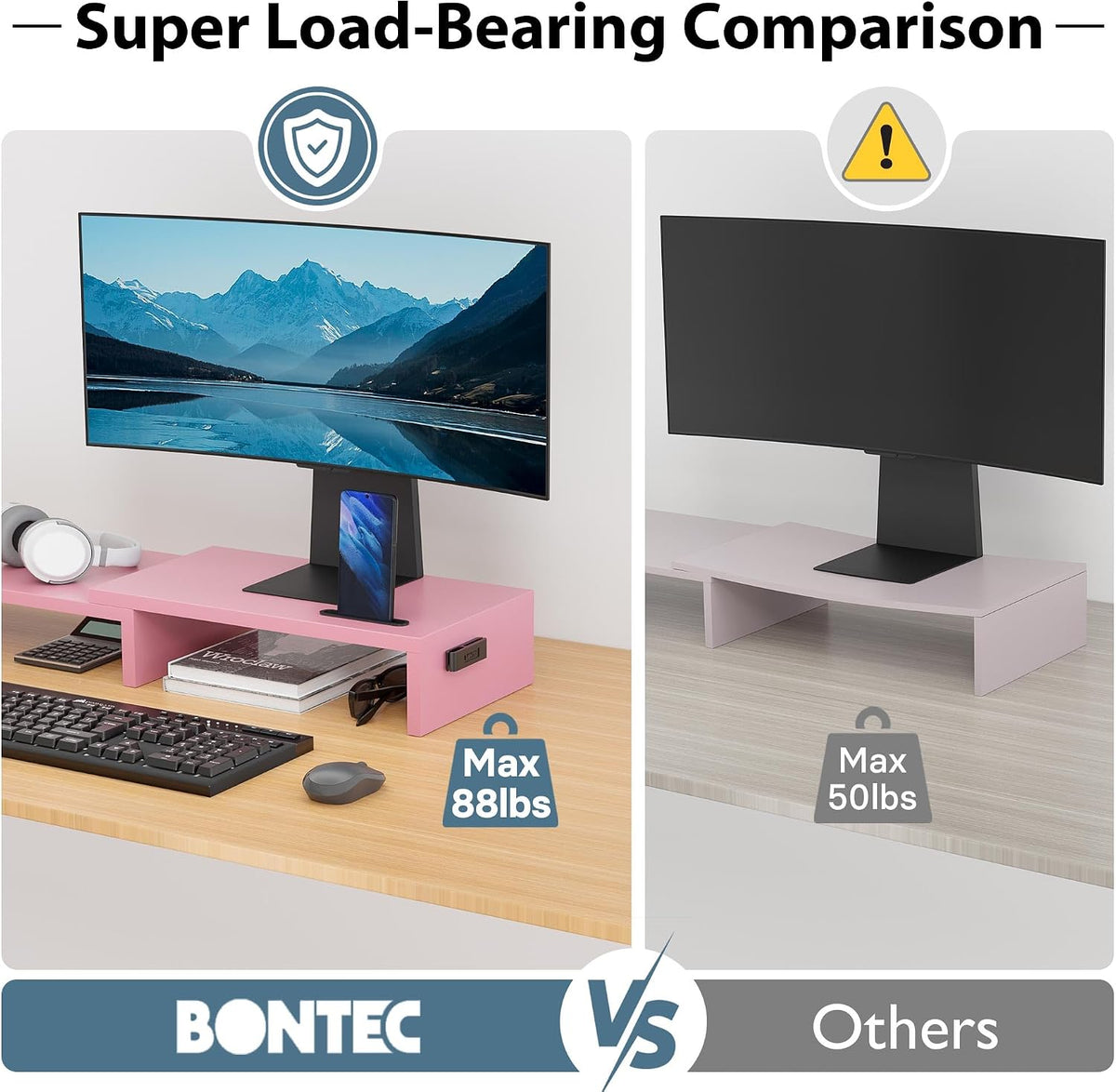 Dual Monitor Stand Riser, Adjustable Length & Swivel Angle, White