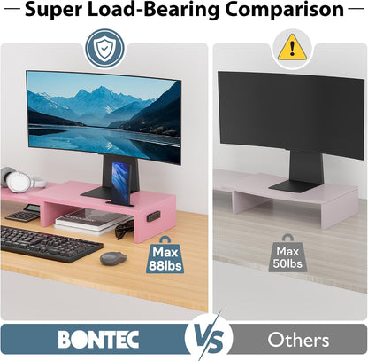 Dual Monitor Stand Riser, Adjustable Length & Swivel Angle, White