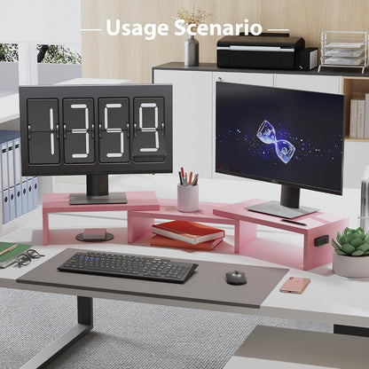 Dual Monitor Stand Riser, Adjustable Length & Swivel Angle, White