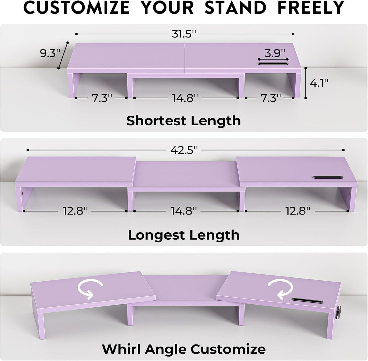 Dual Monitor Stand Riser, Adjustable Length & Swivel Angle, White