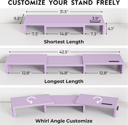 Dual Monitor Stand Riser, Adjustable Length & Swivel Angle, White