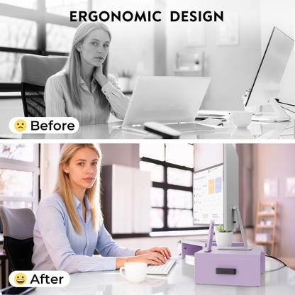 Dual Monitor Stand Riser, Adjustable Length & Swivel Angle, White