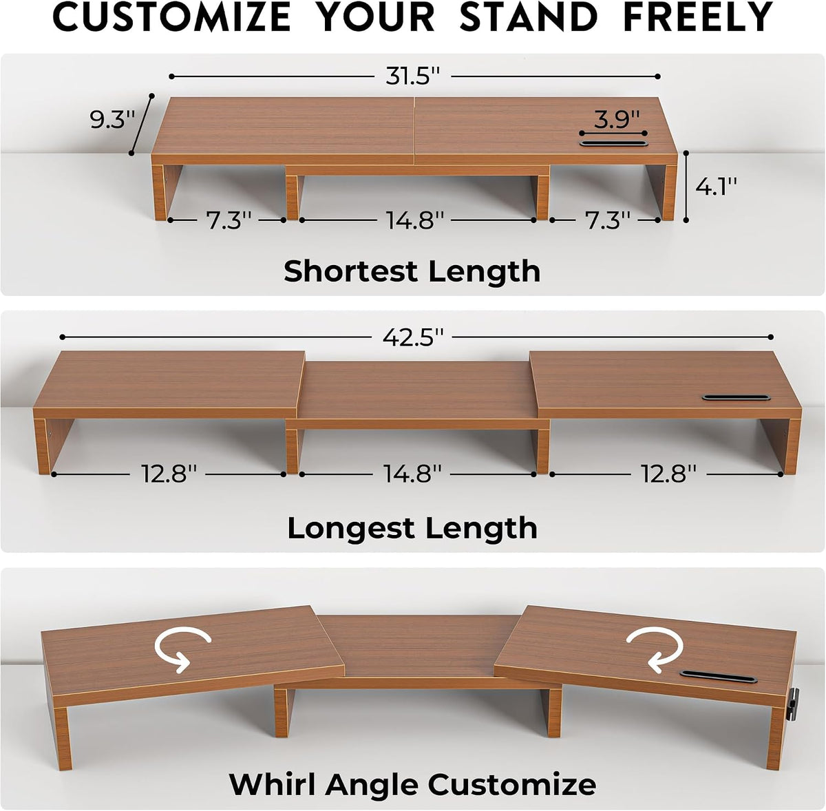 Dual Monitor Stand Riser, Adjustable Length & Swivel Angle, White