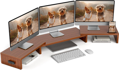 Dual Monitor Stand Riser, Adjustable Length & Swivel Angle, White
