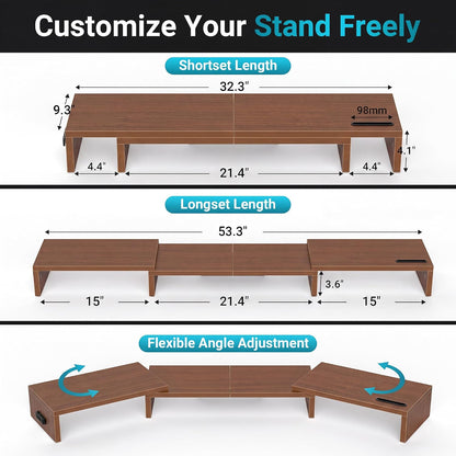 Dual Monitor Stand Riser, Adjustable Length & Swivel Angle, White