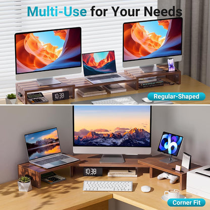 Dual Monitor Stand Riser, Adjustable Length & Swivel Angle, White