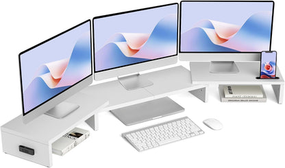 Dual Monitor Stand Riser, Adjustable Length & Swivel Angle, White