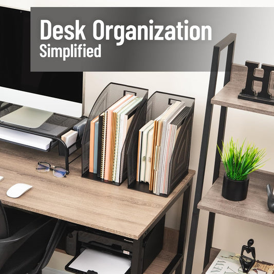 Vertical File Organizers, Desktop File Holders for Folders, Magazines, and Paperwork, Workspace Organizer, Metal Mesh, Set of 2, Black